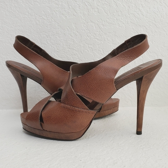 Zara Women Leather Wooden Heal Platform Strappy Sandal Shoes Brown Size 41/US 10 - Picture 2 of 14